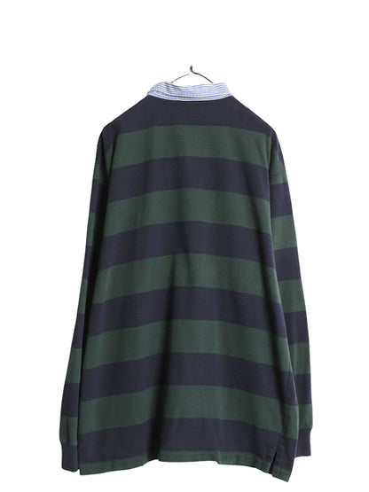 90s ポロ ラルフローレン ボーダー 長袖 ラガーシャツ メンズ XL / 古着 オールド ラグビー ポロシャツ ワンポイント ポニー  大きいサイズ