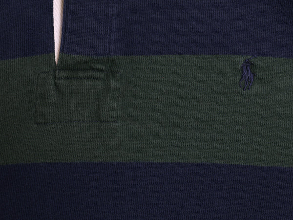 90s ポロ ラルフローレン ボーダー 長袖 ラガーシャツ メンズ XL / 古着 オールド ラグビー ポロシャツ ワンポイント ポニー  大きいサイズ