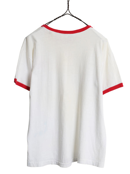 70s USA製 ★ チャンピオン 染込み カレッジ プリント リンガー Tシャツ メンズ L 小さめ M 程/ ヴィンテージ バータグ 100% コットン 白