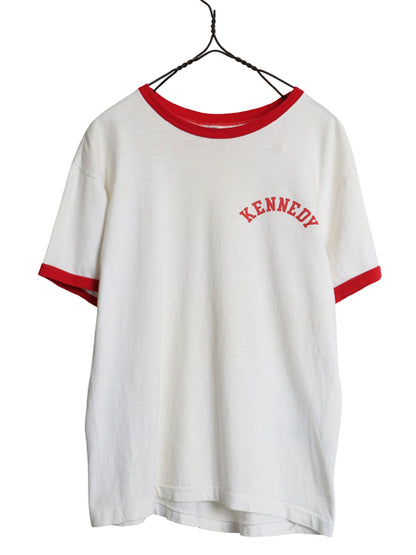 70s USA製 ★ チャンピオン 染込み カレッジ プリント リンガー Tシャツ メンズ L 小さめ M 程/ ヴィンテージ バータグ 100% コットン 白