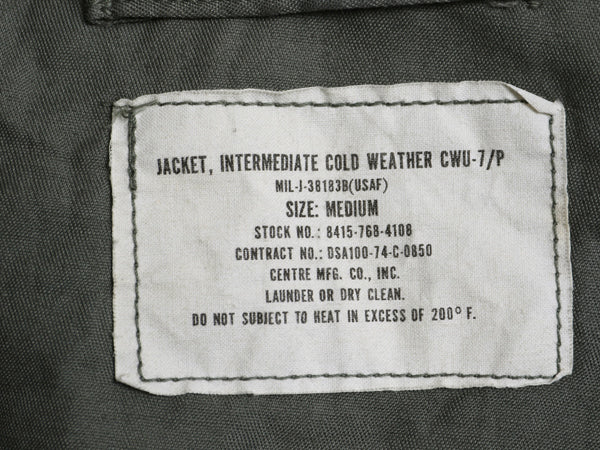 70s ★ 米軍実物 USAF CWU 7/P メカニック ジャケット MEDIUM 古着 ヴィンテージ ミリタリー エアフォース フライト グランドクルー セージ