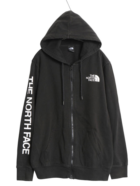ノースフェイス フルジップ プリント スウェット スエット フード パーカー メンズ L / アウトドア トレーナー 裏起毛 袖プリント ブラック