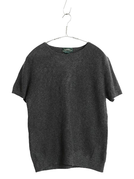00s ローレン ラルフローレン 半袖 ニット セーター レディース L / オールド ポロ 100% カシミヤ シンプル クルーネック チャコールグレー