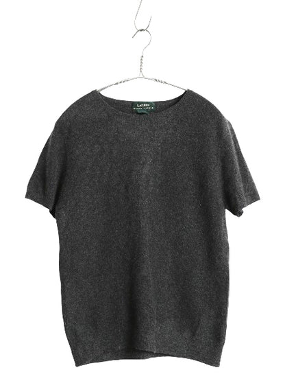 00s ローレン ラルフローレン 半袖 ニット セーター レディース L / オールド ポロ 100% カシミヤ シンプル クルーネック チャコールグレー