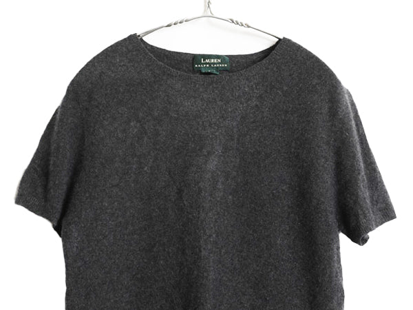 00s ローレン ラルフローレン 半袖 ニット セーター レディース L / オールド ポロ 100% カシミヤ シンプル クルーネック チャコールグレー