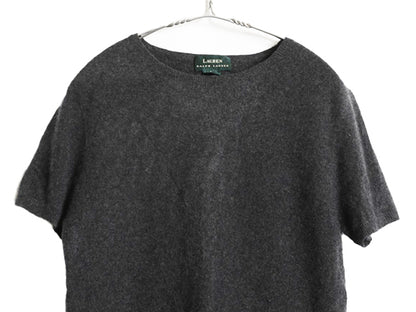 00s ローレン ラルフローレン 半袖 ニット セーター レディース L / オールド ポロ 100% カシミヤ シンプル クルーネック チャコールグレー