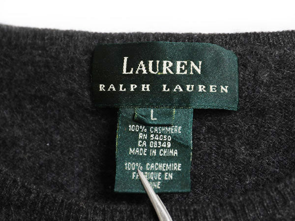 00s ローレン ラルフローレン 半袖 ニット セーター レディース L / オールド ポロ 100% カシミヤ シンプル クルーネック チャコールグレー
