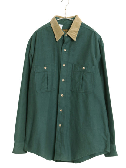 90s USA製 エディ―バウアー シャモア クロス 長袖 シャツ メンズ L / オールド ネルシャツ ヘビーウェイト フランネル 襟 コーデュロイ　