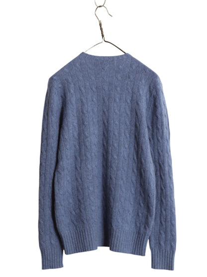 00s ポロ ラルフローレン ケーブル ニット セーター メンズ XS 古着 オールド 100% カシミヤ 長袖ニット ポニー無し 無地 シンプル 薄手 青