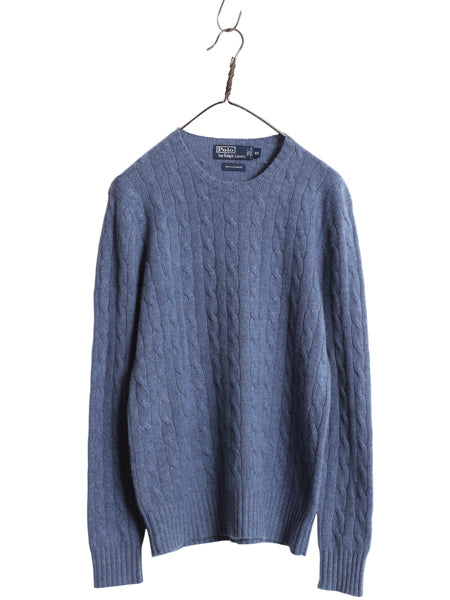 00s ポロ ラルフローレン ケーブル ニット セーター メンズ XS 古着 オールド 100% カシミヤ 長袖ニット ポニー無し 無地 シンプル 薄手 青