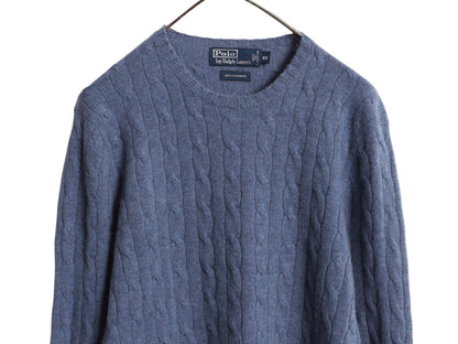 00s ポロ ラルフローレン ケーブル ニット セーター メンズ XS 古着 オールド 100% カシミヤ 長袖ニット ポニー無し 無地 シンプル 薄手 青