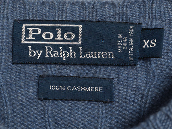 00s ポロ ラルフローレン ケーブル ニット セーター メンズ XS 古着 オールド 100% カシミヤ 長袖ニット ポニー無し 無地 シンプル 薄手 青