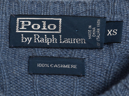 00s ポロ ラルフローレン ケーブル ニット セーター メンズ XS 古着 オールド 100% カシミヤ 長袖ニット ポニー無し 無地 シンプル 薄手 青