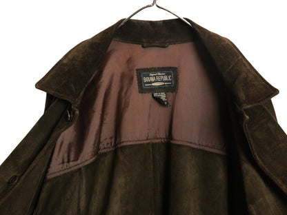 00s バナナリパブリック 本革 スウェード レザー ハーフ コート メンズ L / オールド アウトドア ジャケット 革ジャン ハンティング 濃茶