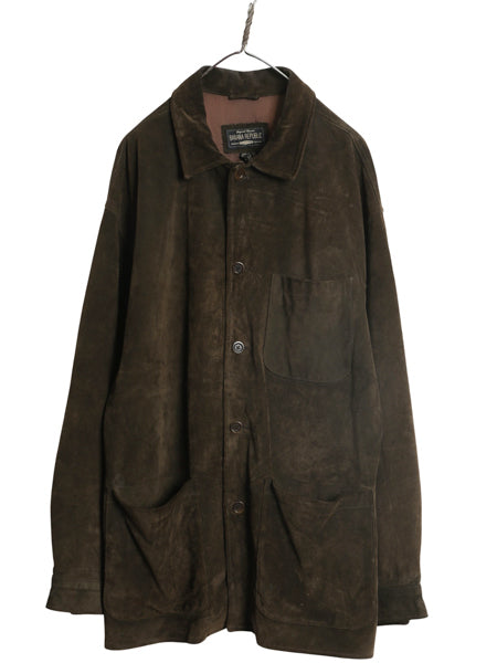 00s バナナリパブリック 本革 スウェード レザー ハーフ コート メンズ L / オールド アウトドア ジャケット 革ジャン ハンティング 濃茶