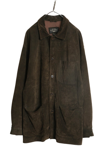 00s バナナリパブリック 本革 スウェード レザー ハーフ コート メンズ L / オールド アウトドア ジャケット 革ジャン ハンティング 濃茶