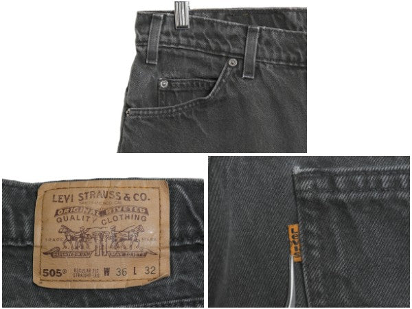 90s リーバイス 505 ブラック デニム パンツ メンズ 36 32 / 古着 オールド ジーンズ ジーパン Gパン スリム ストレート 黒 オレンジタブ