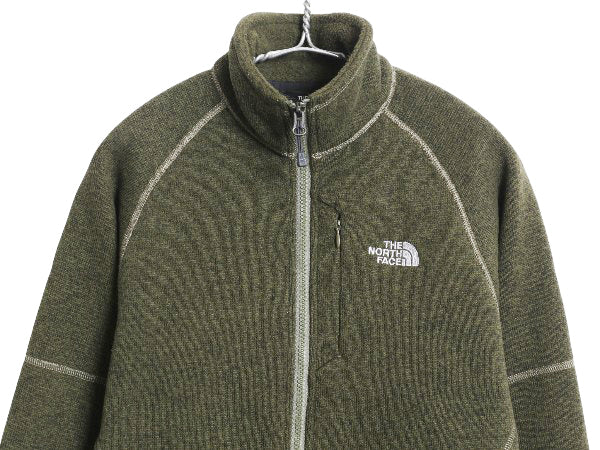 US企画 ノースフェイス セーター フリース ジャケット メンズ S アウトドア フルジップ ジャンパー ブルゾン ハイネック シンプル グリーン