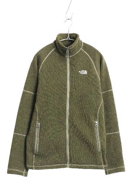 US企画 ノースフェイス セーター フリース ジャケット メンズ S アウトドア フルジップ ジャンパー ブルゾン ハイネック シンプル グリーン