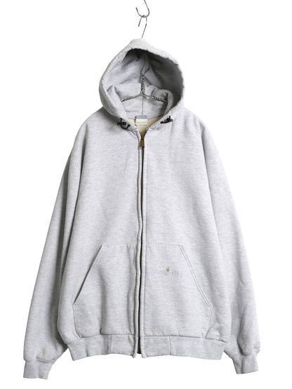 00s カーハート 裏 サーマル フルジップ スウェット フード パーカー メンズ XL 程/ オールド ジャケット トレーナー 大きいサイズ グレー