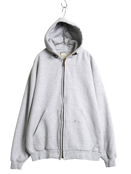 00s カーハート 裏 サーマル フルジップ スウェット フード パーカー メンズ XL 程/ オールド ジャケット トレーナー 大きいサイズ グレー