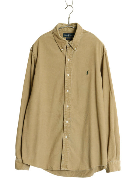 90s ラルフローレン 細畝 コーデュロイ 長袖 ボタンダウン シャツ メンズ XL オールド ポロ CUSTOM FIT ワンポイント ポニー 大きいサイズ