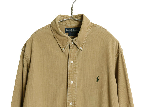 90s ラルフローレン 細畝 コーデュロイ 長袖 ボタンダウン シャツ メンズ XL オールド ポロ CUSTOM FIT ワンポイント ポニー 大きいサイズ