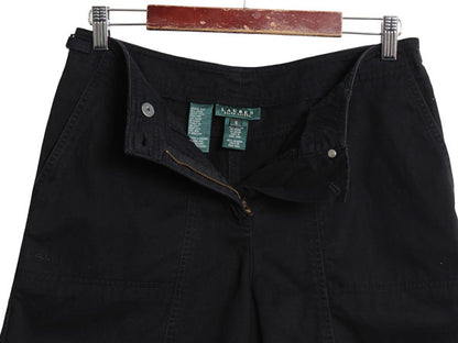 90s ラルフローレン コットン チノ ショートパンツ レディース M L / オールド ポロ チノパン ショーツ 短パン ノータック ワンポイント 黒