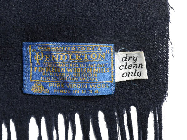 70s USA製 ペンドルトン マフラー メンズ レディース / ヴィンテージ 無地 ウール ストール 防寒 フリンジ付き ネイビー シンプル ビジネス