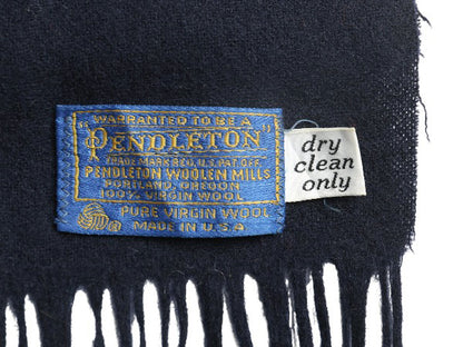 70s USA製 ペンドルトン マフラー メンズ レディース / ヴィンテージ 無地 ウール ストール 防寒 フリンジ付き ネイビー シンプル ビジネス