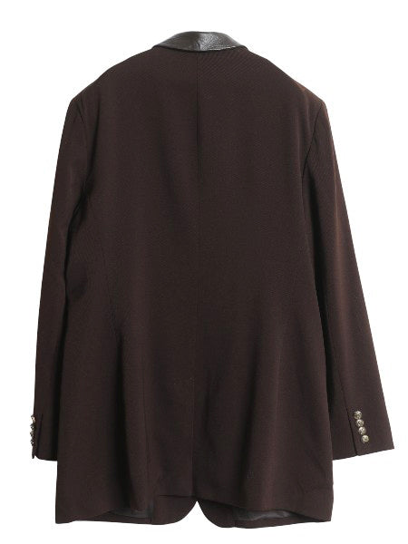 90s ローレン ラルフローレン テーラード ジャケット レディース XL 程 オールド ポロ ウール ブレザー 上襟 レザー 大きいサイズ ブラウン