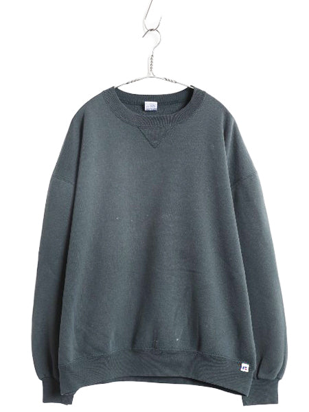 90s USA製 ラッセル 無地 スウェット メンズ レディース XL オールド トレーナー 前V 裏起毛 ワンポイント ブランク 大きいサイズ グリーン