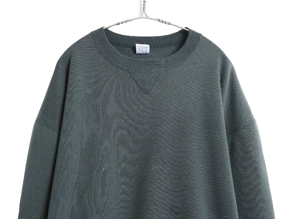 90s USA製 ラッセル 無地 スウェット メンズ レディース XL オールド トレーナー 前V 裏起毛 ワンポイント ブランク 大きいサイズ グリーン