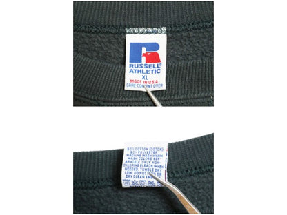 90s USA製 ラッセル 無地 スウェット メンズ レディース XL オールド トレーナー 前V 裏起毛 ワンポイント ブランク 大きいサイズ グリーン