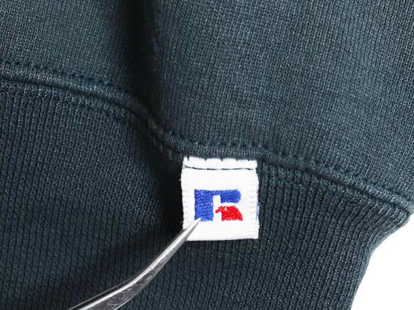 90s USA製 ラッセル 無地 スウェット メンズ レディース XL オールド トレーナー 前V 裏起毛 ワンポイント ブランク 大きいサイズ グリーン