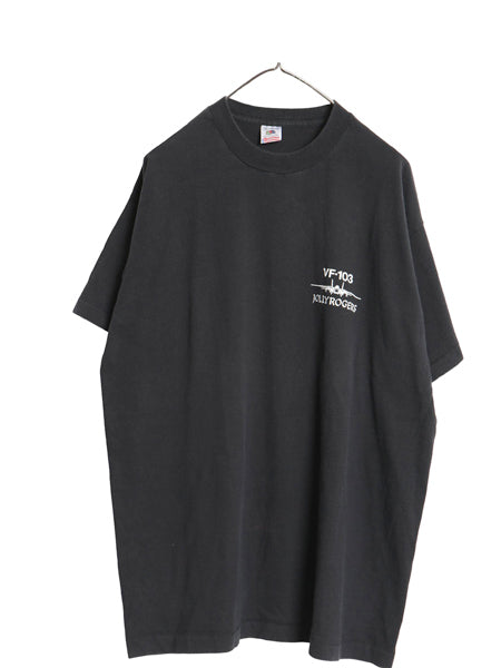 90s USA製 スカル イラスト 両面 プリント Tシャツ メンズ XL / オールド ミリタリー 海軍 戦闘機 シングルステッチ 大きいサイズ ブラック