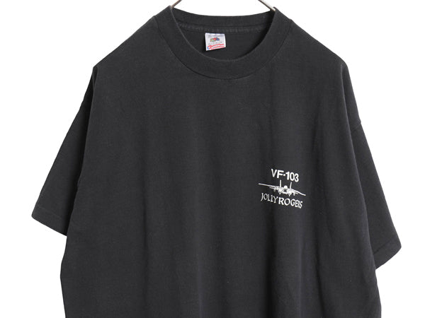 90s USA製 スカル イラスト 両面 プリント Tシャツ メンズ XL / オールド ミリタリー 海軍 戦闘機 シングルステッチ 大きいサイズ ブラック