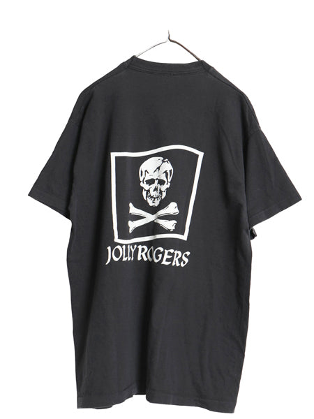 90s USA製 スカル イラスト 両面 プリント Tシャツ メンズ XL / オールド ミリタリー 海軍 戦闘機 シングルステッチ 大きいサイズ ブラック