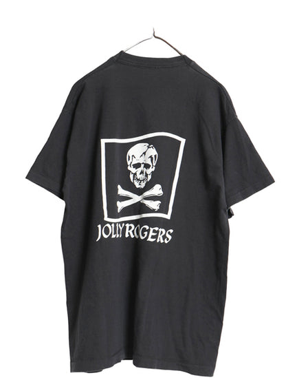 90s USA製 スカル イラスト 両面 プリント Tシャツ メンズ XL / オールド ミリタリー 海軍 戦闘機 シングルステッチ 大きいサイズ ブラック