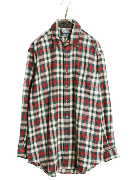 デッドストック 90s ポロ ラルフローレン チェック 長袖 ウール シャツ メンズ L / 新品 オールド LOWELL SPORT ワンポイント ポニー CPO