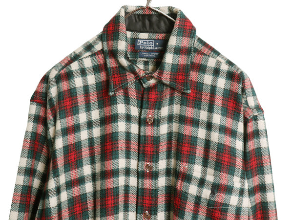 デッドストック 90s ポロ ラルフローレン チェック 長袖 ウール シャツ メンズ L / 新品 オールド LOWELL SPORT ワンポイント ポニー CPO