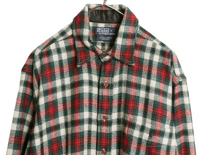 デッドストック 90s ポロ ラルフローレン チェック 長袖 ウール シャツ メンズ L / 新品 オールド LOWELL SPORT ワンポイント ポニー CPO