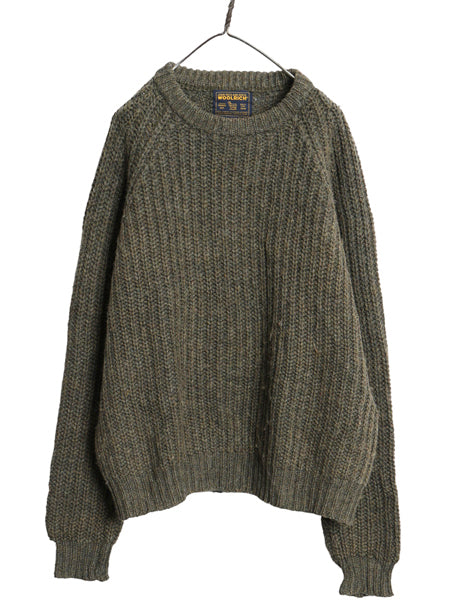 00s ウールリッチ チャンキー ニット セーター メンズ L  オールド リブ編み ウール クルーネック ローゲージ シンプル ゆったり カーキ 緑