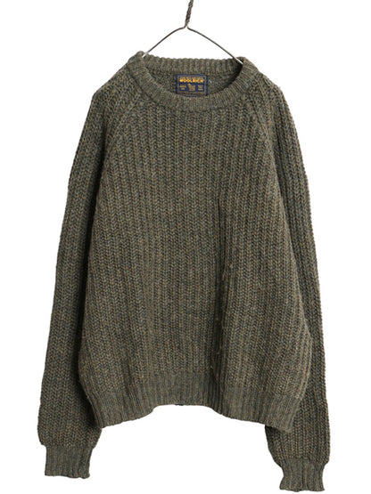 00s ウールリッチ チャンキー ニット セーター メンズ L  オールド リブ編み ウール クルーネック ローゲージ シンプル ゆったり カーキ 緑
