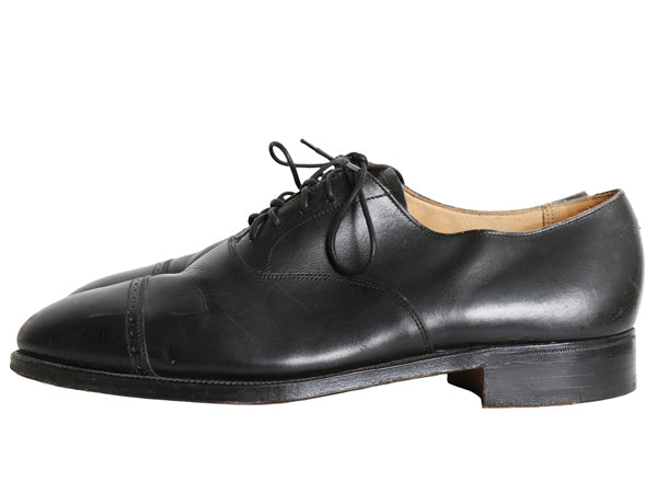 80s イギリス製 ★ BROOKS ENGLISH パンチド キャップトゥ レザー シューズ 9 D 27cm 革靴 クロケット&ジョーンズ ブルックスブラザーズ 黒
