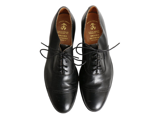 80s イギリス製 ★ BROOKS ENGLISH パンチド キャップトゥ レザー シューズ 9 D 27cm 革靴 クロケット&ジョーンズ ブルックスブラザーズ 黒