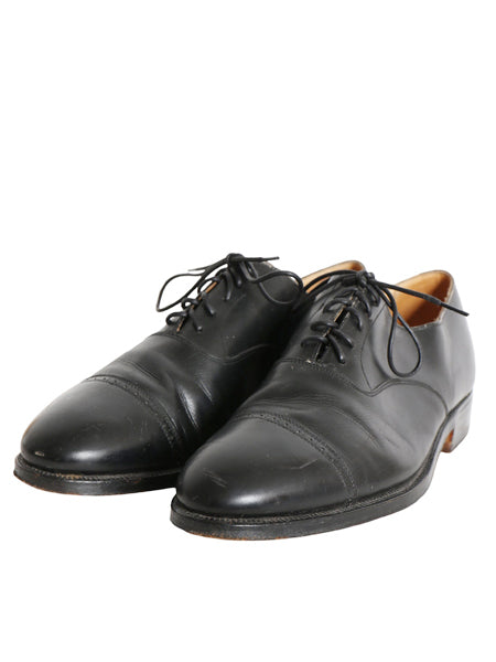 80s イギリス製 ★ BROOKS ENGLISH パンチド キャップトゥ レザー シューズ 9 D 27cm 革靴 クロケット&ジョーンズ ブルックスブラザーズ 黒