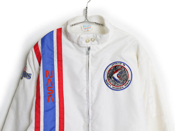 デッドストック 70s USA製 NASA フルジップ ナイロン ジャケット メンズ M / ヴィンテージ ブルゾン ジャンパー アポロ 15号 ワッペン 白