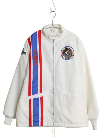 デッドストック 70s USA製 NASA フルジップ ナイロン ジャケット メンズ M / ヴィンテージ ブルゾン ジャンパー アポロ 15号 ワッペン 白