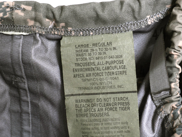 デッドストック 米軍実物 プロパー 社製 APECS デジタル タイガー カモ オーバー パンツ LARGE REGULAR 新品 ゴアテックス USAF ABU ECWCS